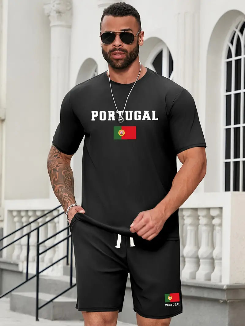 Men's Portugal Print Short Sleeve T-shit with Matching Shorts