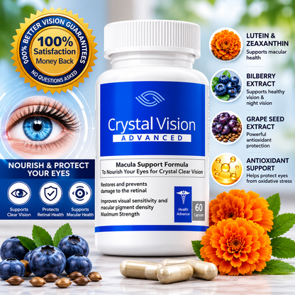 Crystal Vision eye health supplement bottle with lutein and zeaxanthin for vision support