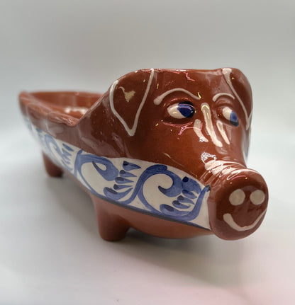 Traditional Portuguese Terracotta Sausage Roaster -  Hand Painted Pig
