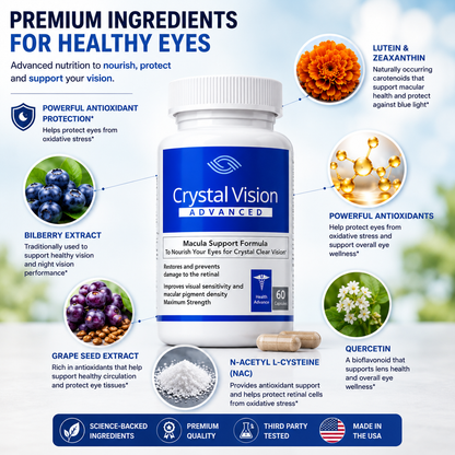 Premium eye health ingredients including bilberry lutein zeaxanthin and antioxidants