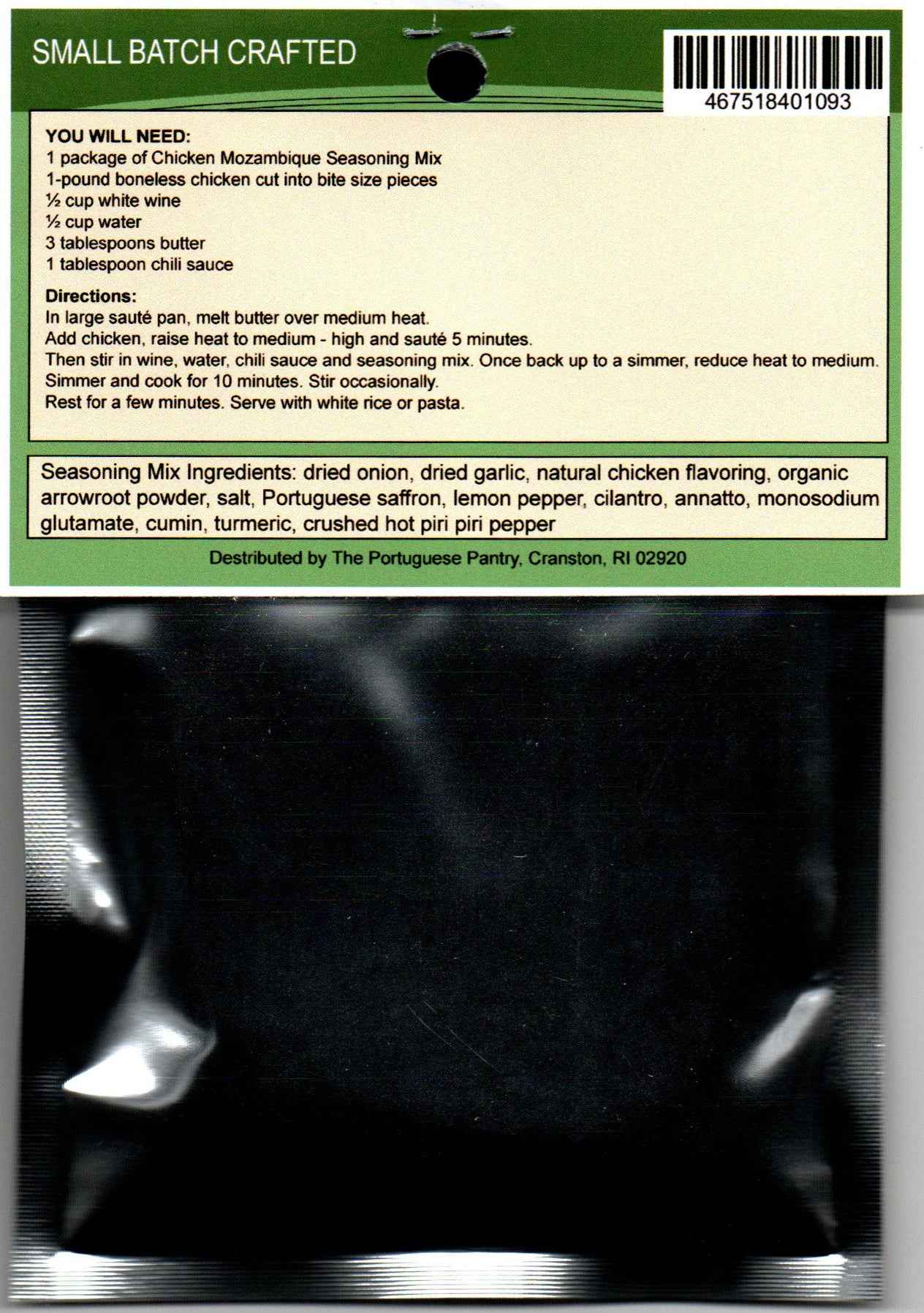 Chicken Mozambique Seasoning Mix recipe and cooking directions on package