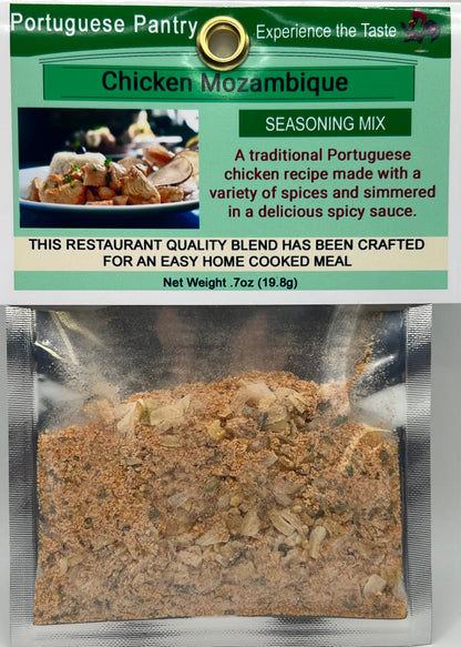 Chicken Mozambique Seasoning Mix package for authentic Portuguese lemon garlic piri piri chicken recipe