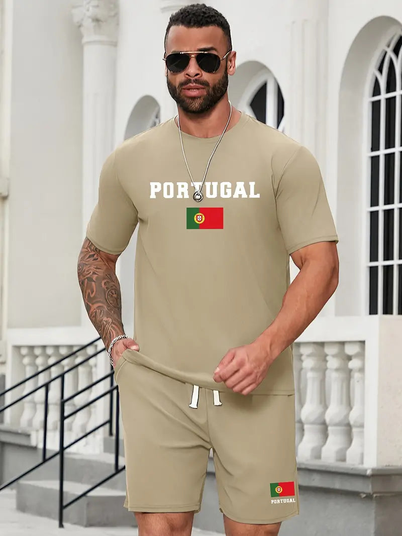 Men's Portugal Print Short Sleeve T-shit with Matching Shorts