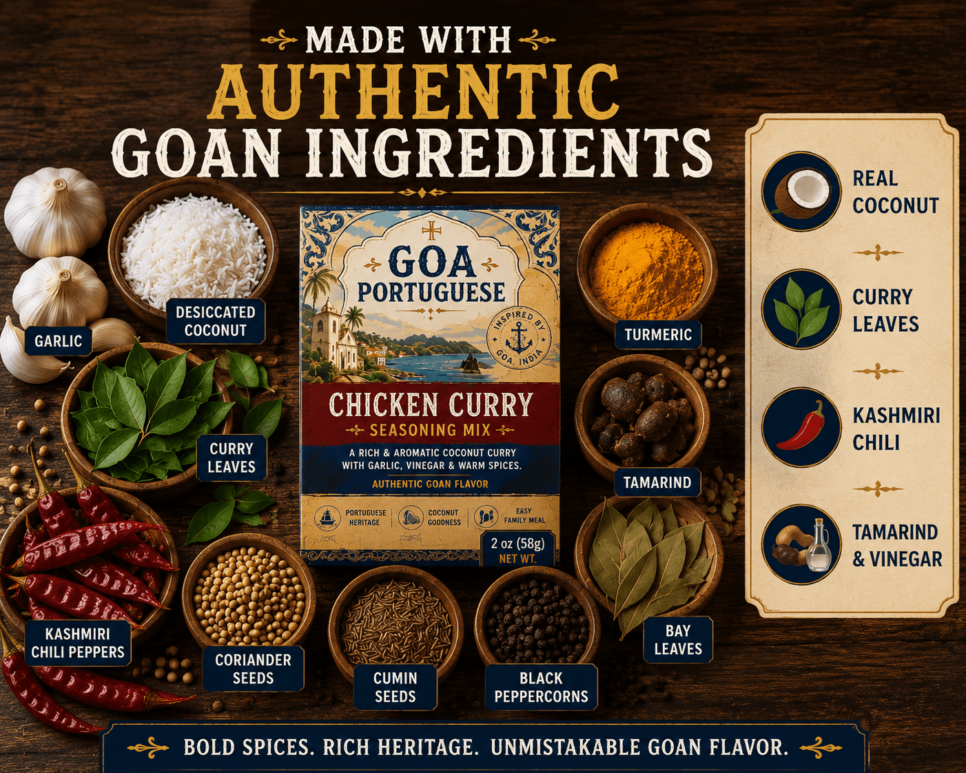 Goan curry seasoning made with coconut, Kashmiri chili, garlic, curry leaves and warm spices