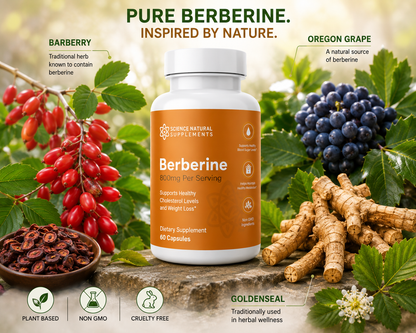 Pure berberine supplement inspired by traditional botanical ingredients including barberry and Oregon grape