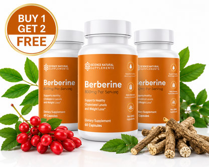Science Natural Supplements 100% Pure Berberine Buy 1 Get 2 Free supplement bottles with natural botanical ingredients